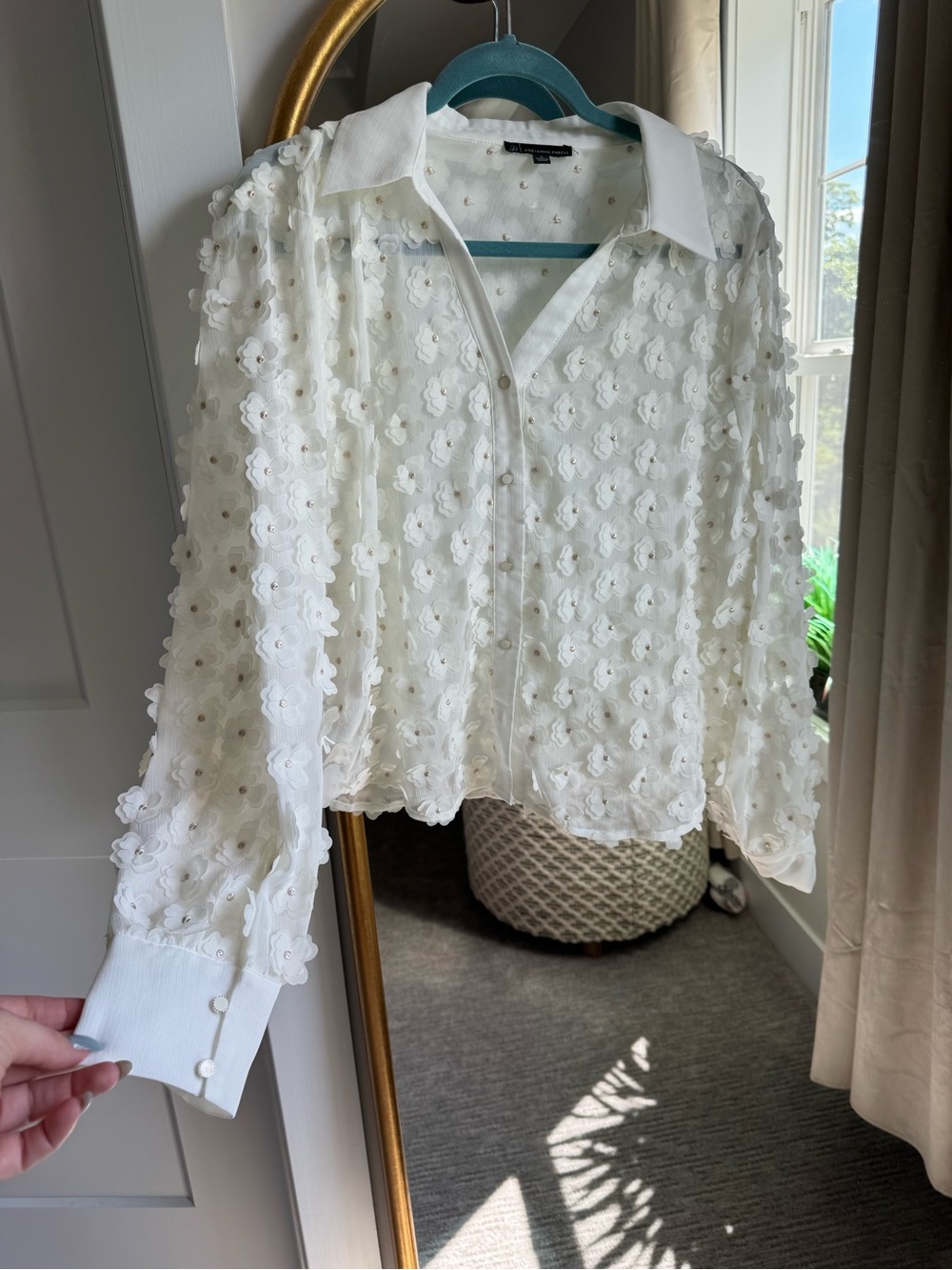 Adrianna Papell Ivory Blouse with Rose Gold Embroidered Dots